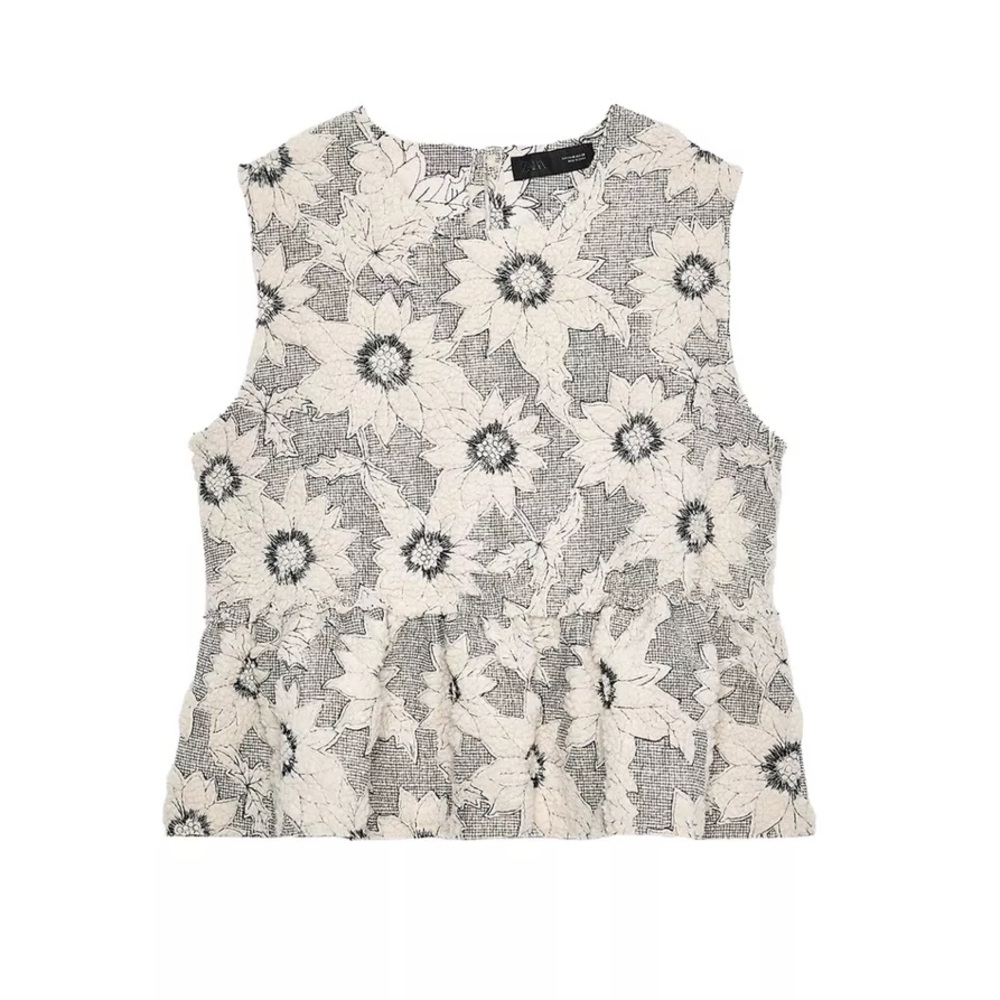 Zara Floral Sleeveless Peplum Top - Black and Cream
new with tags